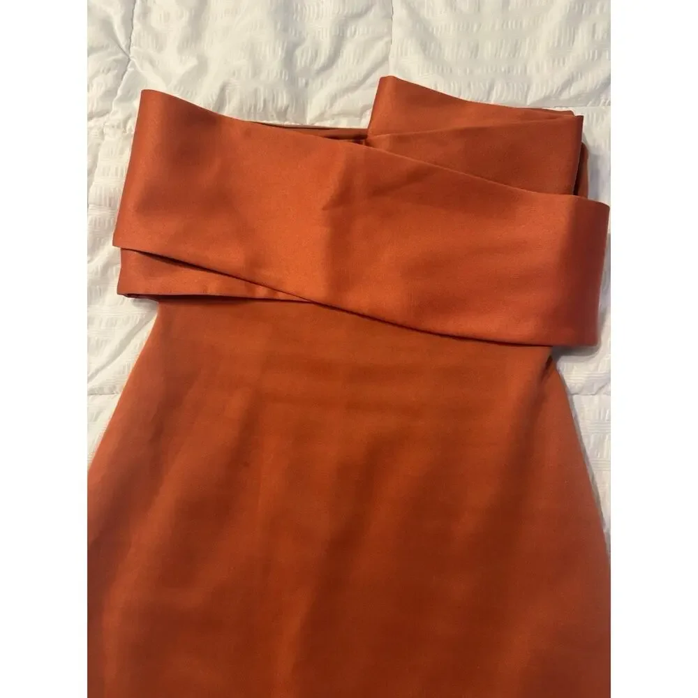 Asos Design Orange Strapless Midi Dress Satin Sculptural Women's Size 2 - Picture 2 of 9